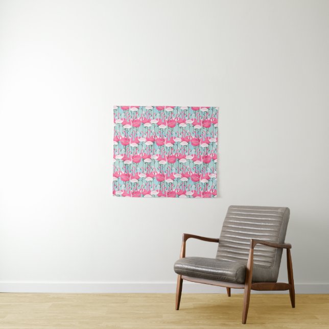 Tenture Murale Foule rose et blanche des Flamants roses (En situation (horizontale))
