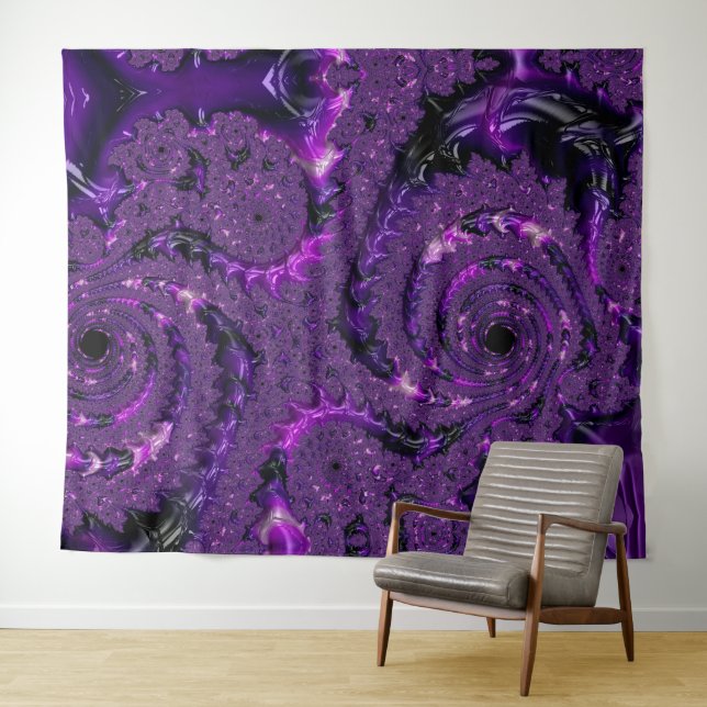 Tenture Murale Funky Bold Boho Purple Digital Abstrait Fractal (En situation (horizontale))