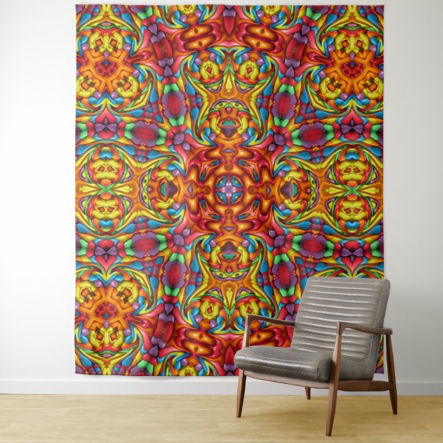 Tenture Murale Kaléidoscope vintage rouge bizarre de fractale de (En situation)