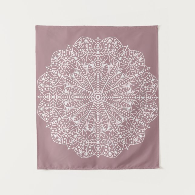 Tenture Murale Mandala blanc rose Rose de Bohême (Devant)