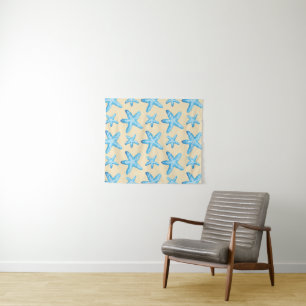 Tenture Murale Motif bleu d'étoiles de mer d'aquarelle