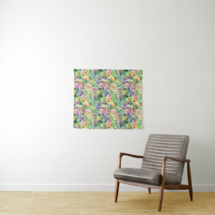 Tenture Murale Motif de floraison exotique de cactus d'aquarelle