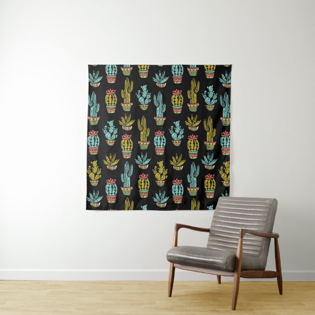 Tenture Murale Motif grunge foncé de cactus (En situation (horizontale))