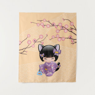 Tenture Murale Neko Kokeshi Poupée - Cat Ears Geisha Girl