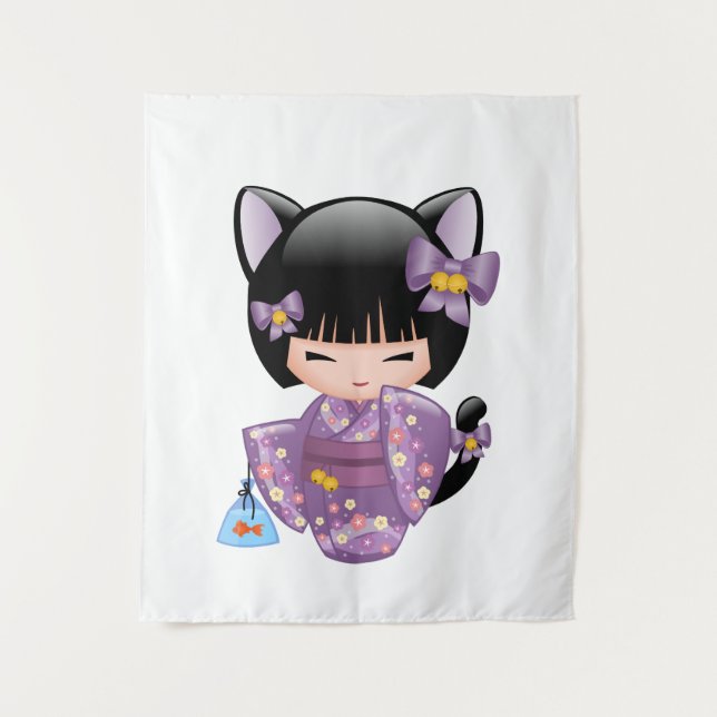 Tenture Murale Neko Kokeshi Poupée - Cat Ears Geisha Girl (Devant)