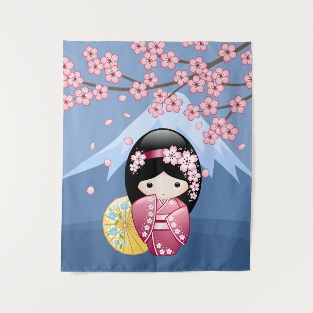 Tenture Murale Poupée Kokeshi Printemps - Cute Japonaise Geisha G (Devant)