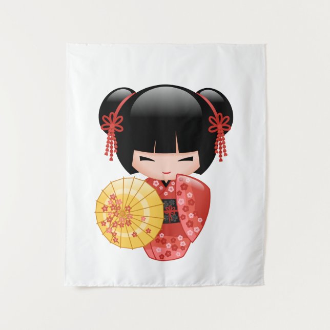 Tenture Murale Poupée Rouge Sakura Kokeshi - Cute Japonaise Geish (Devant)
