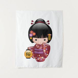 Tenture Murale Poupée Sakura Kokeshi - jolie fille japonaise Geis