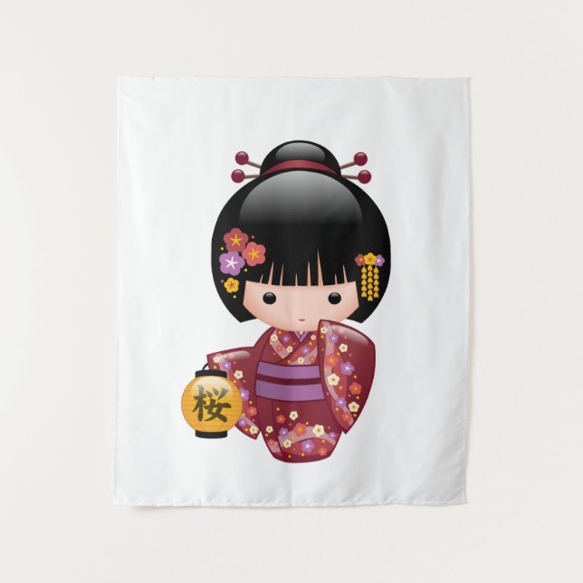 Tenture Murale Poupée Sakura Kokeshi - jolie fille japonaise Geis (Devant)