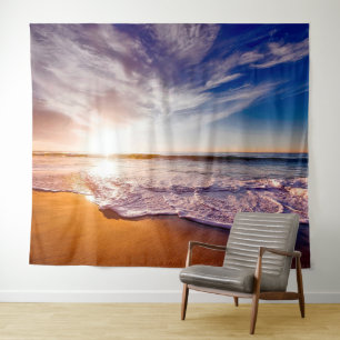 Tenture Murale Sandy Beach Shore Ocean Waves Tapestry
