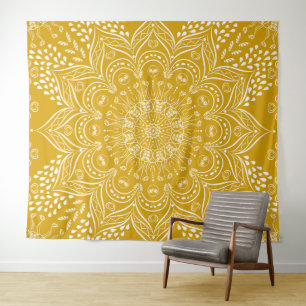 Tenture Mustard Yellow Boho Mandala