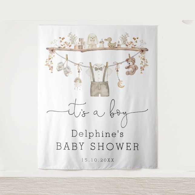 Tenture Muted Boho Petit Homme Baby shower garçon Bienvenu (Devant)