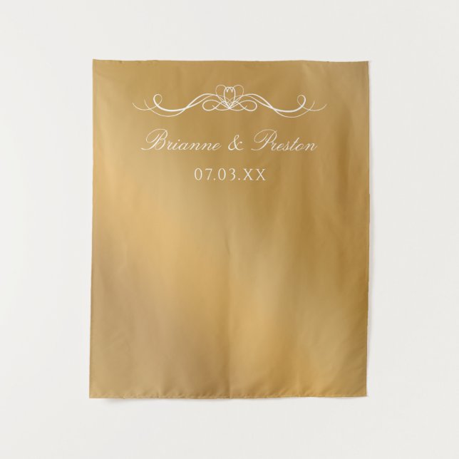 Tenture Name & Date Elegant Gold Gradient Wedding Backdrop (Devant)