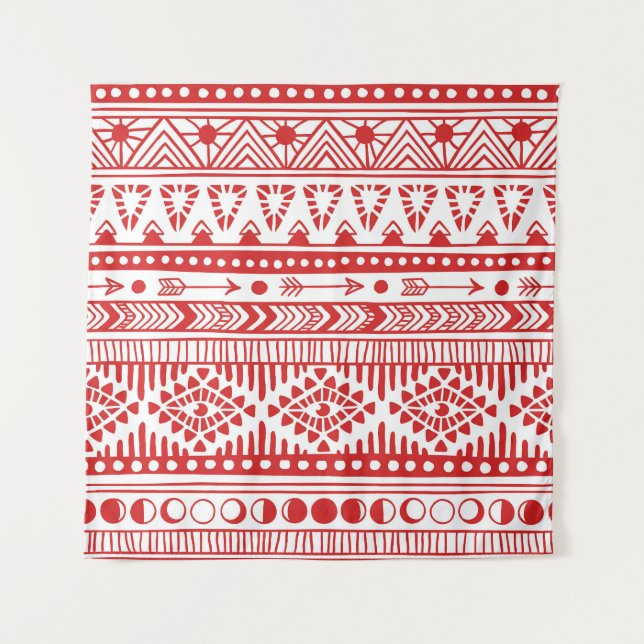 Tenture Native American : Red Ink Doodle. (Devant)