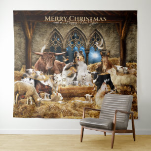 Tenture Nativité de Noël pour tous les animaux avec des co