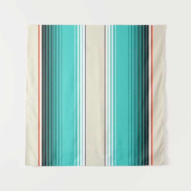 Tenture Navajo Blanc, Turquoise Orange Blanche Mexicaine S (Devant)