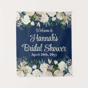 Tenture Navy Floral Végétal Rose Bienvenue à la Bridal Sho