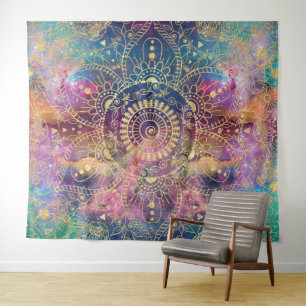 Tenture Nebula couleur or Mandala Aquarelle colorée