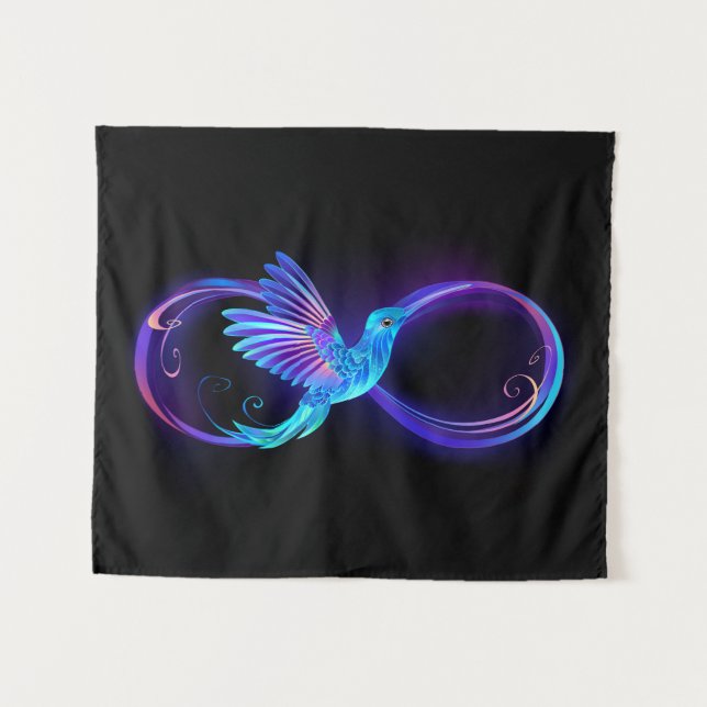 Tenture Neon Infinity Symbol with Glowing Hummingbird (Devant (Horizontal))