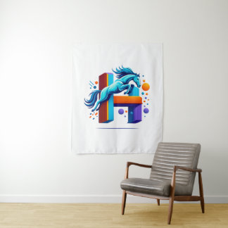 Tenture Neon Power Horse Jump Over H Letter