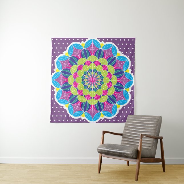 Tenture Neons brillants et modernes Mandala & Dots (En situation)