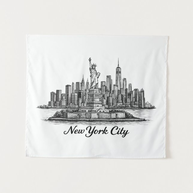 Tenture New York City Skyline Line Art Illustration (Devant (Horizontal))