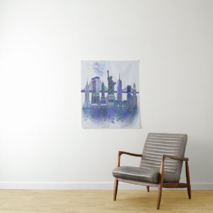 Tenture New York Skyline - Aquarelle bleue