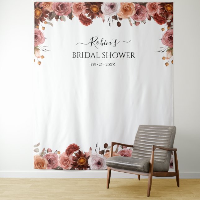 Tenture N'importe quel événement Blush et Bourgogne Floral (En situation)