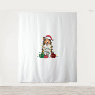 Tenture Noël Éclairage Santa Hat Rough Collie Chien Noël
