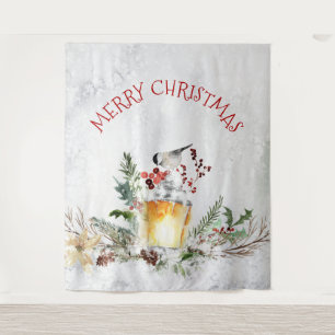 Tenture Noël Oiseau dans les bois enneigés Joyeux Noël