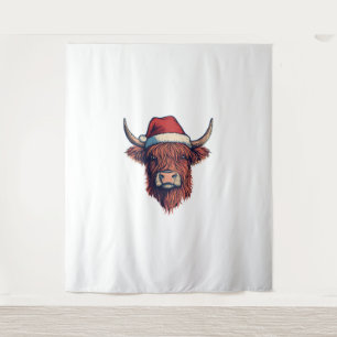 Tenture Noël Santa Hat Scottish Highland Cow for Cow