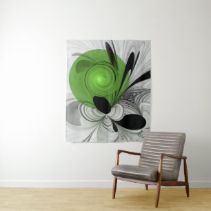 Tenture Noir Abstrait et blanc avec art fractal vert