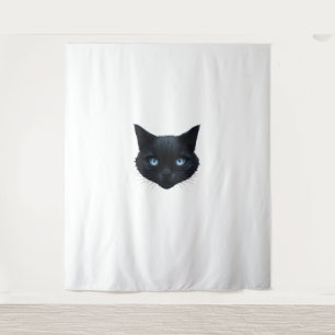 Tenture Noir Chat Visage Bleu Yeux Graphique Tee Chat Homm