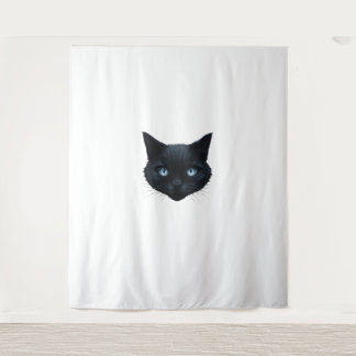 Tenture Noir Chat Visage Bleu Yeux Graphique Tee Chat Homm