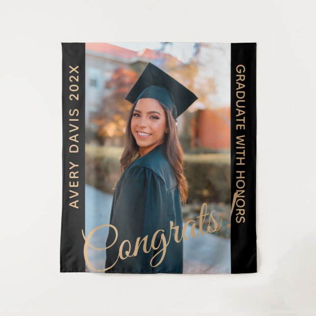 Tenture Nom de la photo de l'année de diplômé avec mention (Devant)