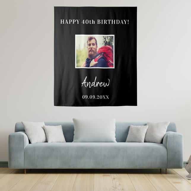 Tenture Nom de photo noir pour fête d'anniversaire homme (Créateur téléchargé)
