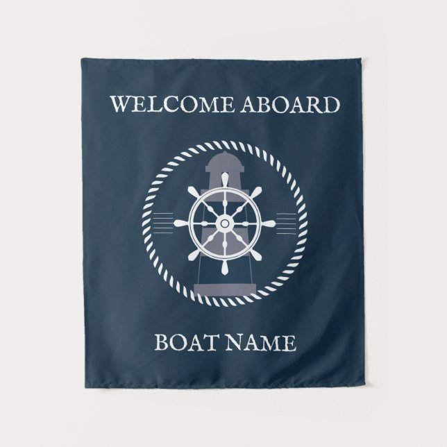 Tenture Nom du bateau nautique Personnalisé Marine Bleu (Devant)