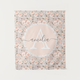 Tenture Nom du monogramme Bois rustique et Roses Vintages 