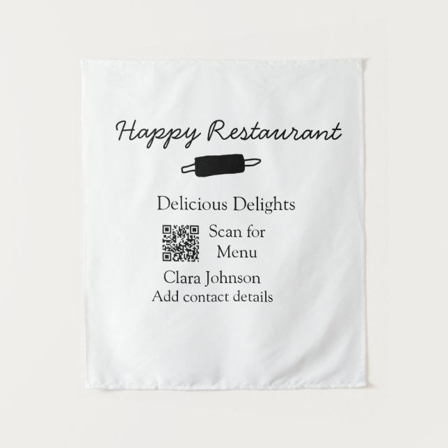 Tenture Nom du restaurant scan QR menu ajouter les coordon (Devant)