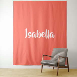 Tenture Nom personnalisé corail vibrant vif minimaliste