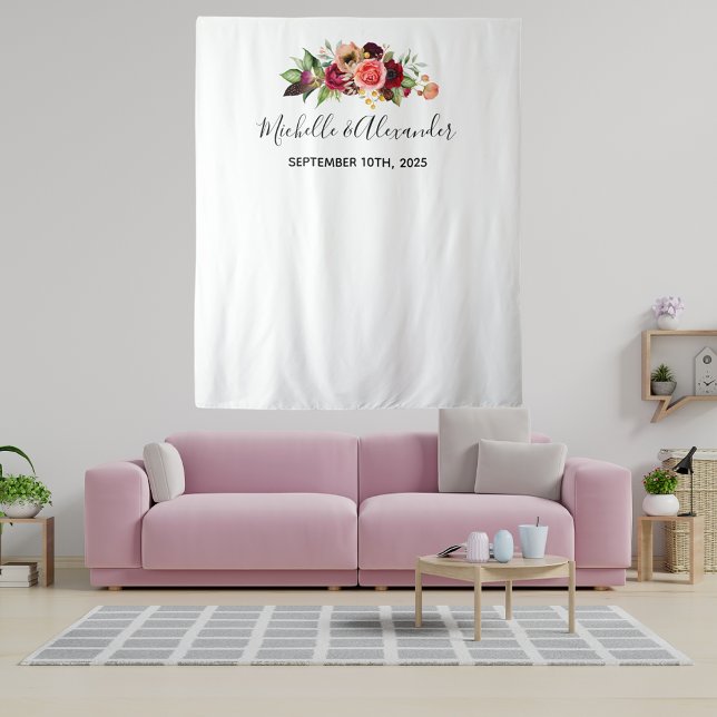 Tenture Noms de fleurs rose blush blanc mariage (Créateur téléchargé)