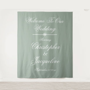 Tenture Noms de script de Mariage rustique Sage Vert fond