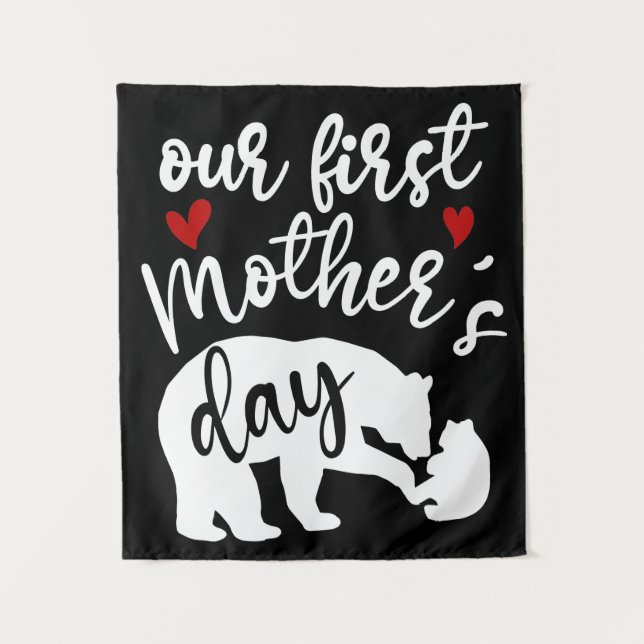 Tenture Notre premier cadeau de fête des mères Hearts Mama (Devant)