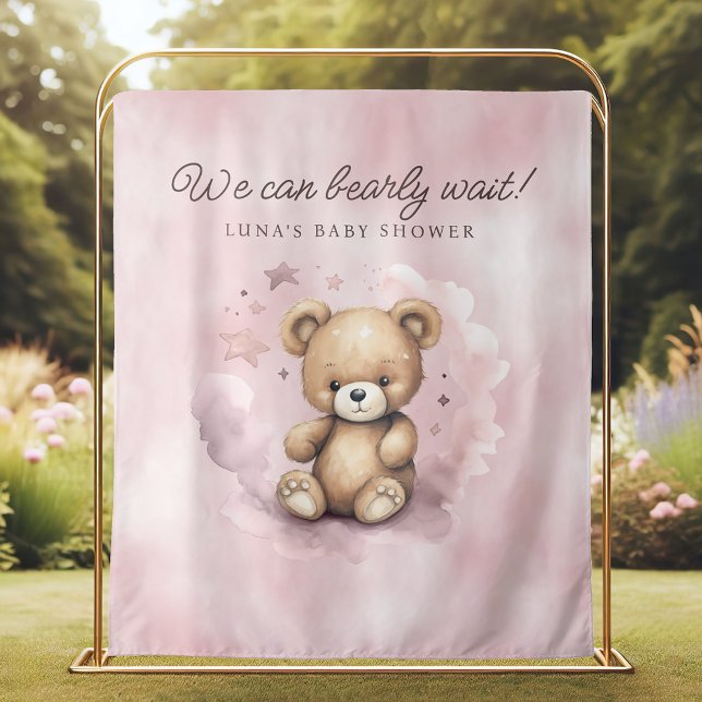 Tenture Nous pouvons attendre léger Baby shower rose arriè (Créateur téléchargé)