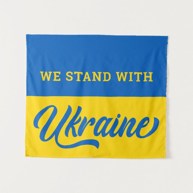 Tenture Nous Sommes Avec Ukraine Bleu Or drapeau ukrainien (Devant (Horizontal))
