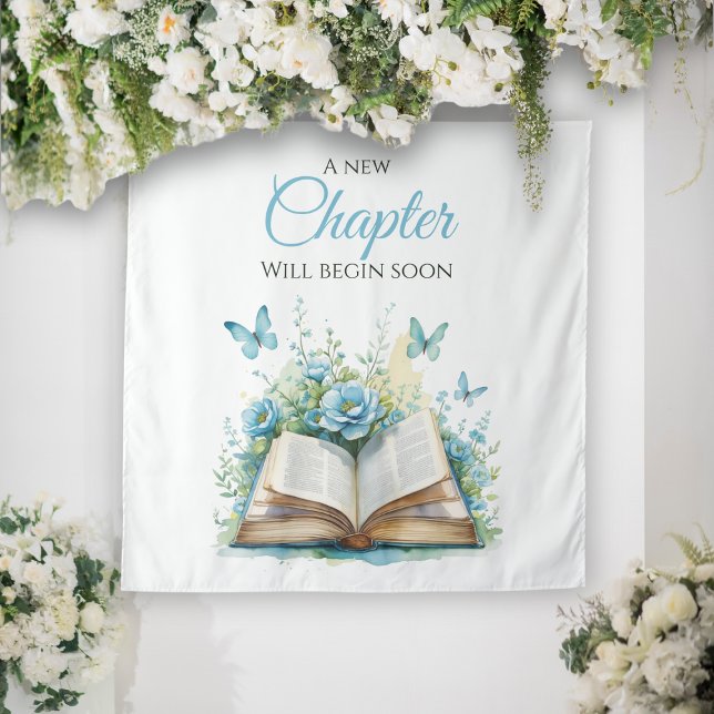 Tenture Nouveau chapitre Bleu Brunch Baby shower de livre  (Créateur téléchargé)