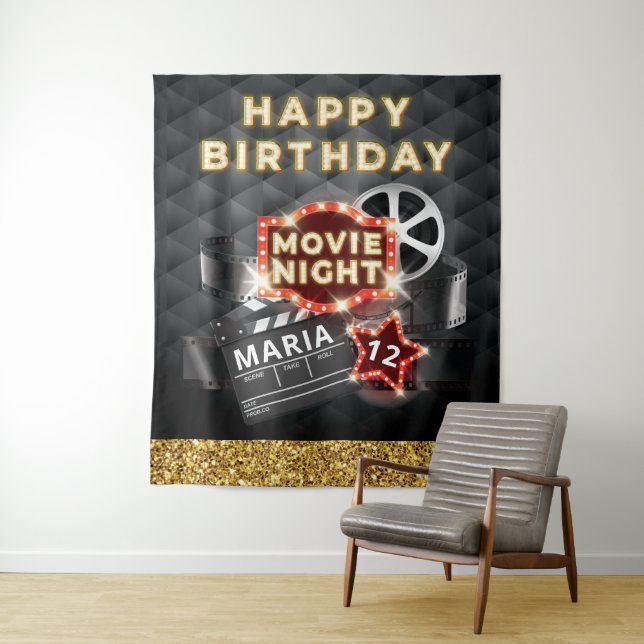 Tenture Nuit de cinéma Luxe Anniversaire (En situation)