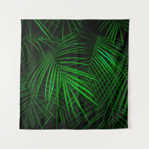 Tenture Nuit en forêt tropicale. Feuilles de palmes éclair