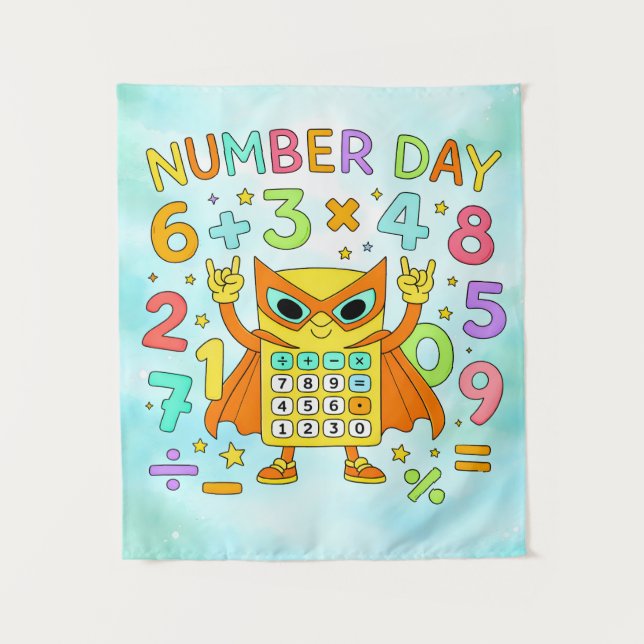 Tenture Number Day Cute Maths Calculator Owl Poster (Devant)