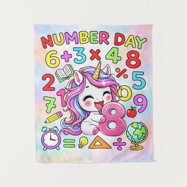 Tenture Number Day Unicorn Math Numbers Design (Devant)